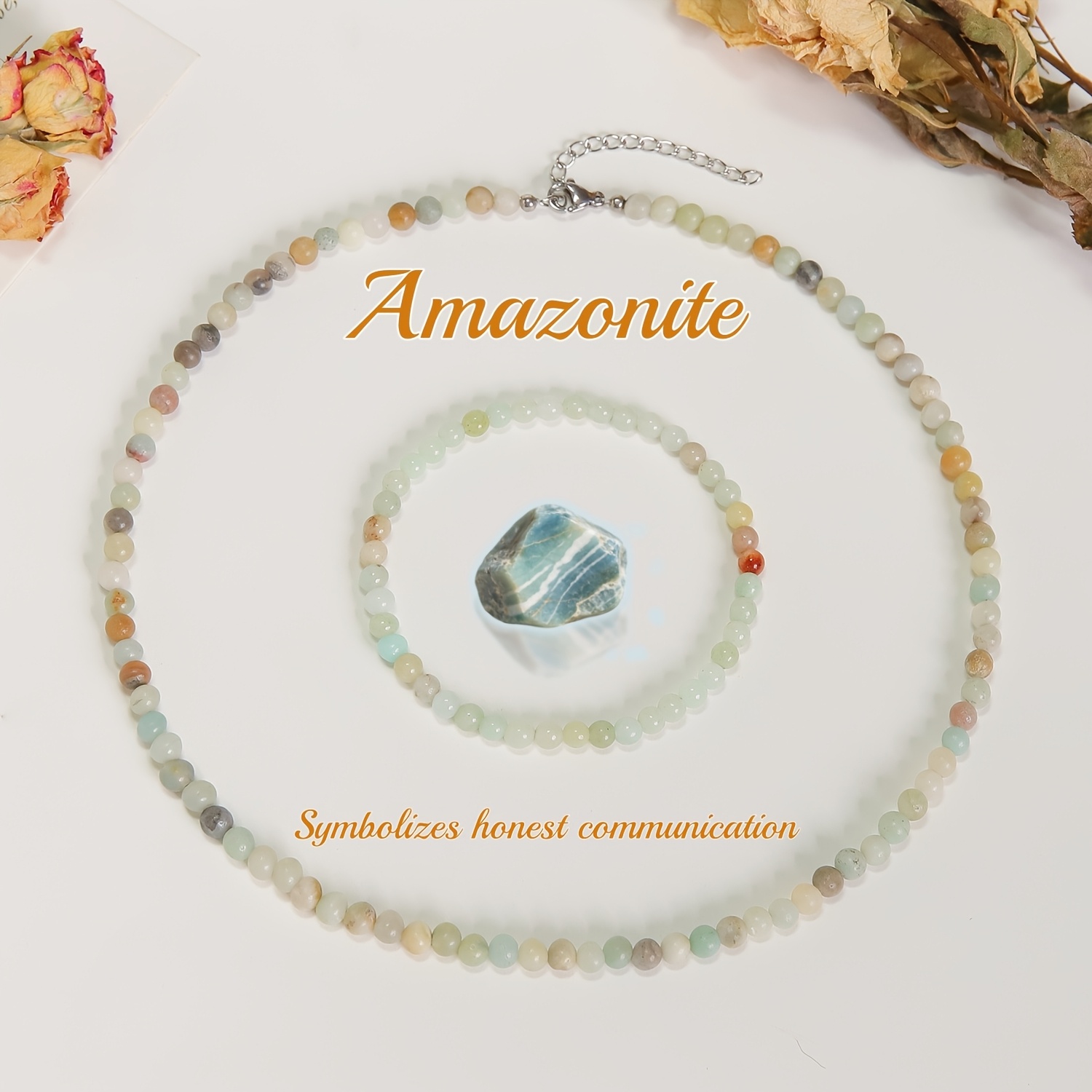 2pcs Bohemian Natural Stone Jewelry Set, Necklace & Bracelet